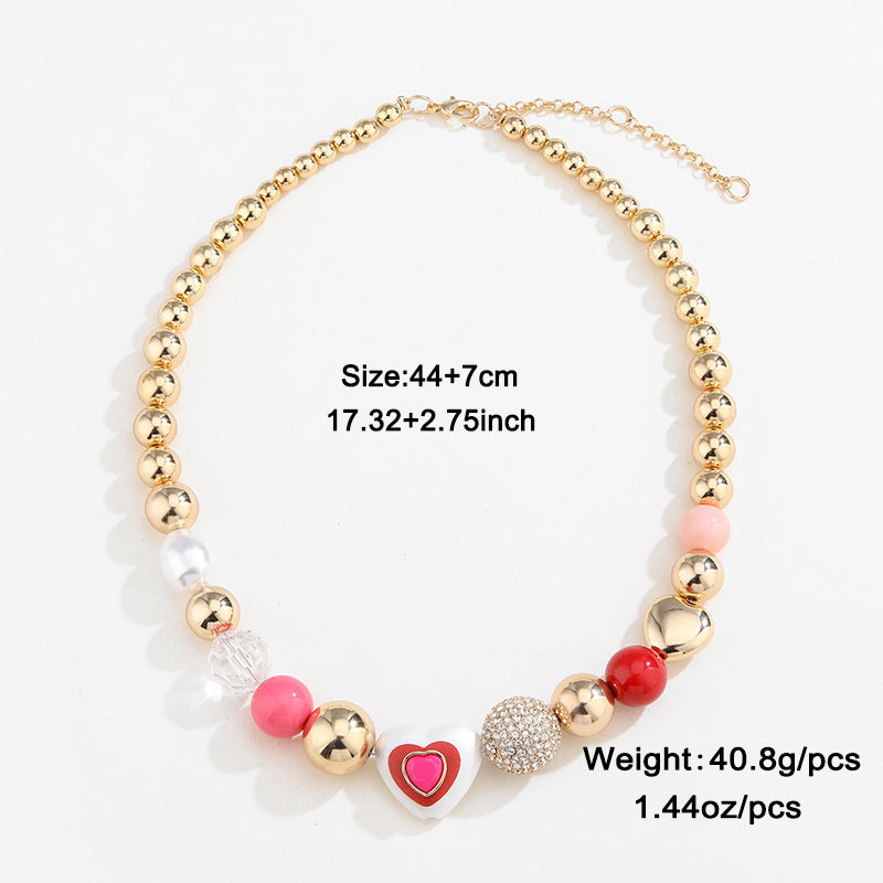 Fashion Original Design Heart Peach Pearl Combination Necklace